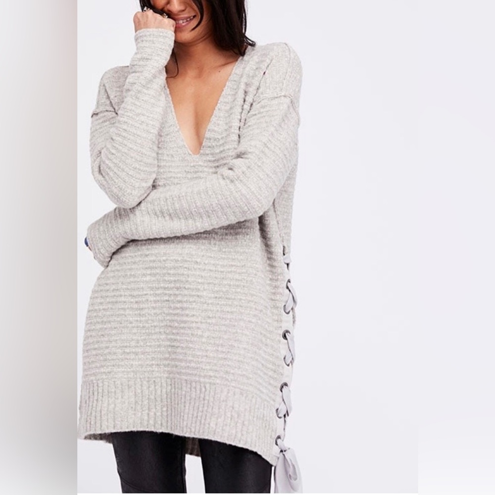 Free People “Heart it Laces Sweater” (Grey) gently worn